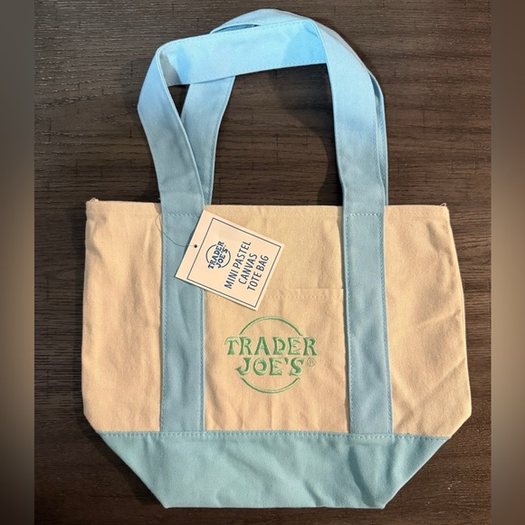 Trader Joe’s Handbags - Trader Joes mini Pastel Canvas Tote Bag Blue